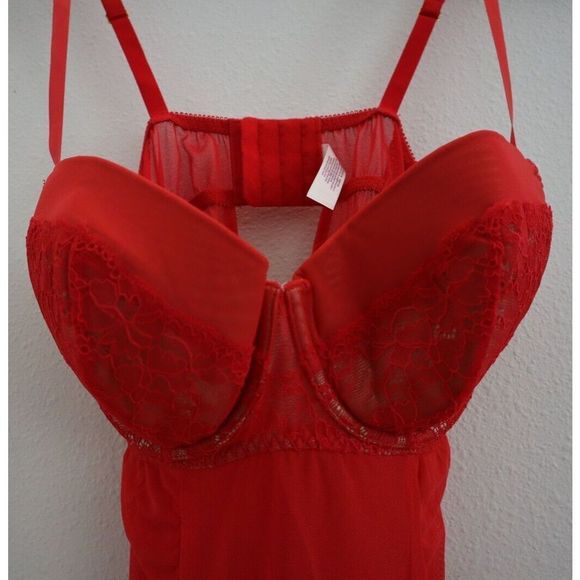 Cacique x Layne Bryant Sz 14/16 Red Underwire Lace/Sheer Baby Doll Lingerie $70 - Picture 3 of 3